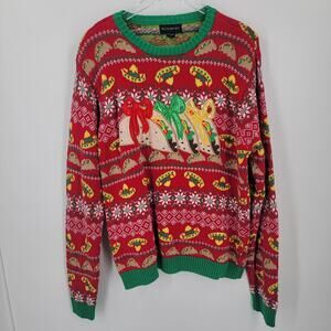 Blizzard Bay Sweater Mens Large Christmas Tacos Sombreros Red Green Cotton Knit